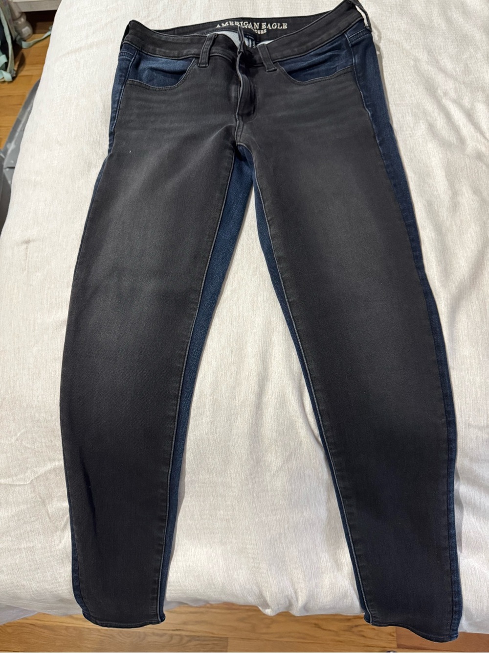 American Eagle Outfitters Black Skinny Jeans with Navy Side Panels
